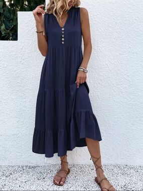 NWOT EMERY ROSE Button Detail Ruffle Hem Smock Maxi Dress Size XL